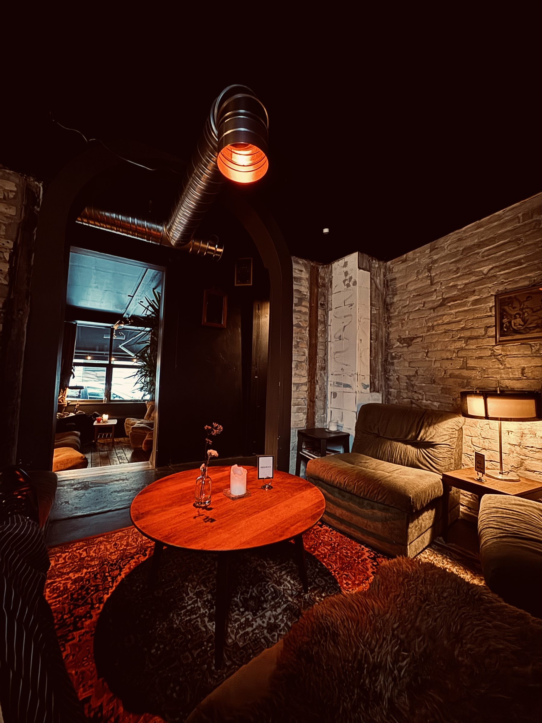 Rannør Bar & Coffee interior at dusk